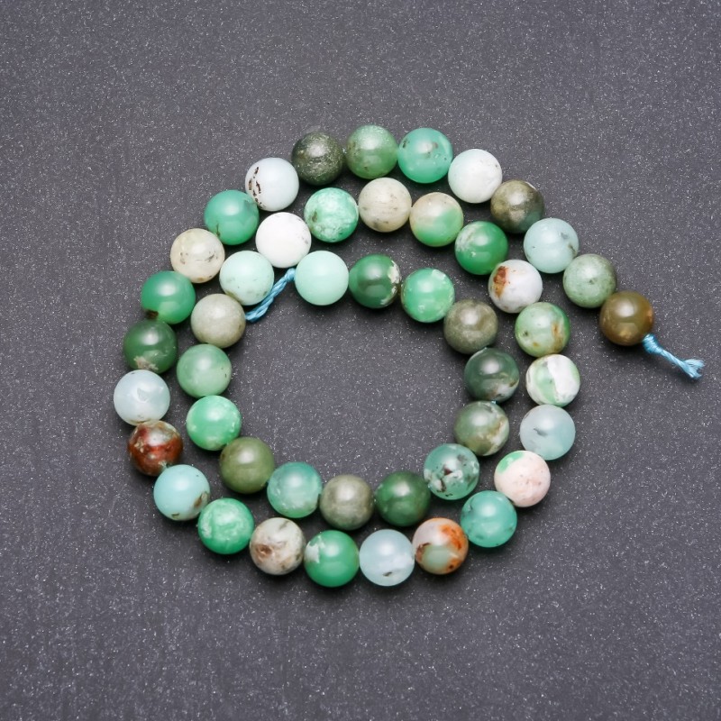Chrysoprase natural stone beads on thread, smooth round beads, 8 mm diameter, 38 cm length