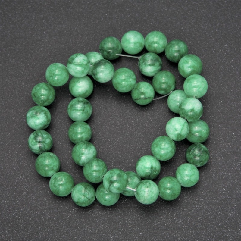 Chrysoprase beads on fishing line, smooth round beads, 10 mm diameter, 38 cm length