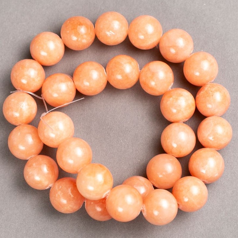 Beads 'Celestite' on fishing line (synthetic acrylic), smooth spheres, 14 mm diameter, about 39 cm long