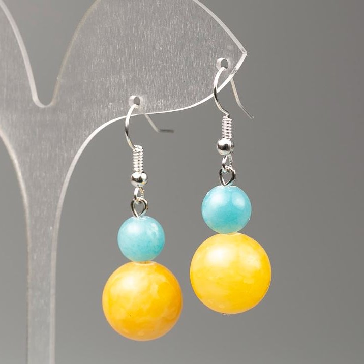 Earrings Aquamarine and Citrine (Acrylic), 14 mm and 8 mm diameters, length about 41 mm