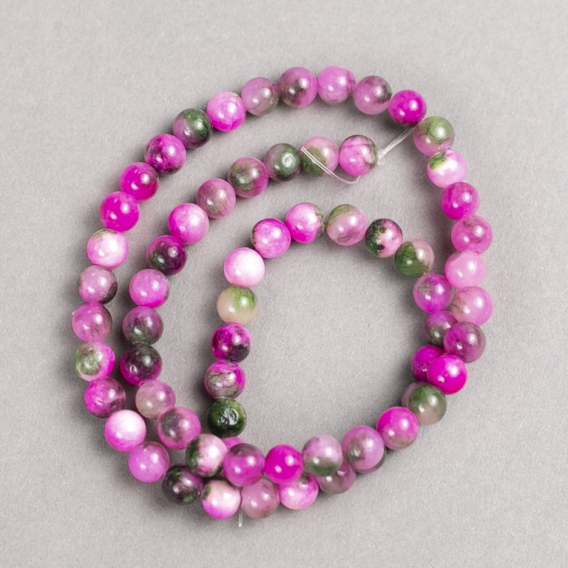 Beads raspberry-gray-green 'Agate' (acrylic) on monofilament line, smooth round beads, 6 mm diameter, approx. 40 cm long