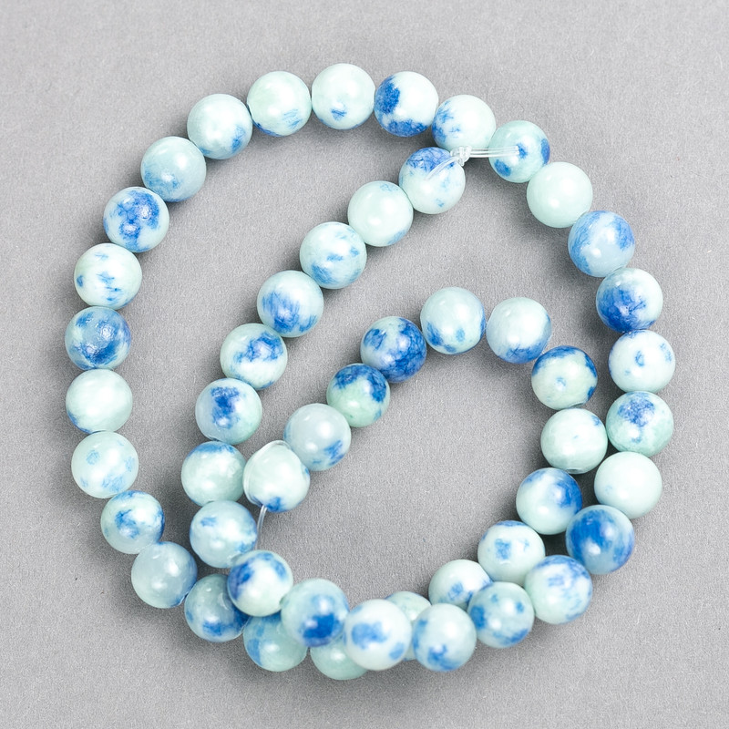 Beads 'Agate' Blue-Aqua (Acrylic) on Fishing Line, Smooth Round Beads, 8 mm Diameter, 40 cm Length