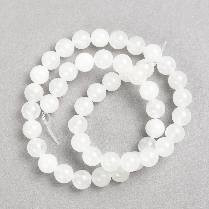 White Quartz Beads on Thread, Smooth Round 8 mm, Length 37 cm