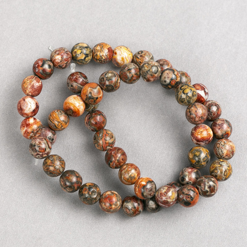Leopard Jasper Beads on Thread, Smooth Round Beads, 8mm Diameter, 38cm Length
