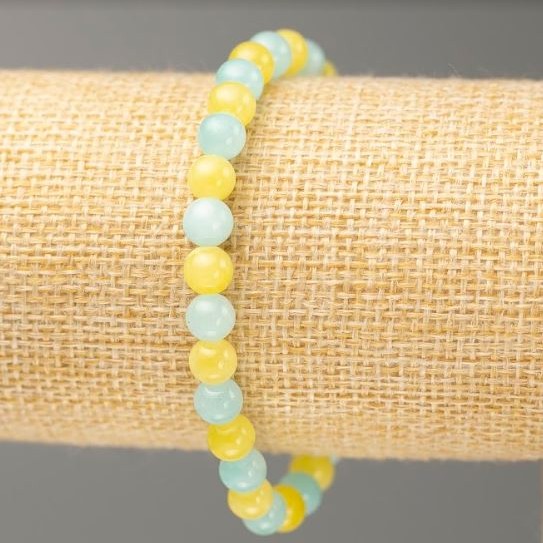 Elastic bracelet with Aquamarine and Citrine (synthetic acrylic), bead diameter 6.5 mm, length 18 cm