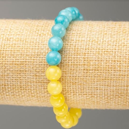 Elastic bracelet with Aquamarine and Citrine imitation beads (acrylic), bead diameter 8.5 mm, length 18 cm