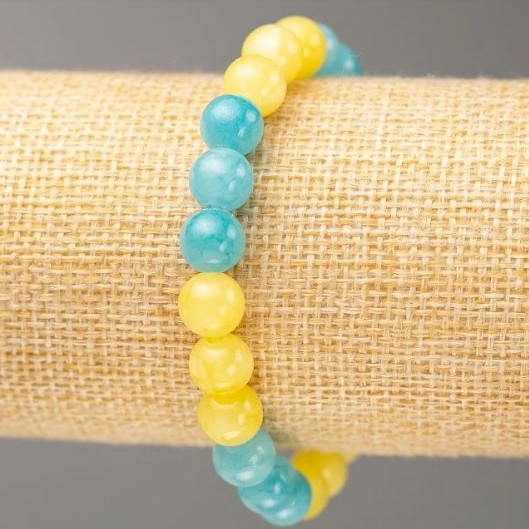 Elastic bracelet with Aquamarine and Citrine (acrylic beads), diameter 8.5 mm, length 18 cm