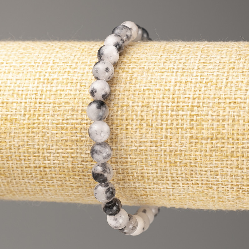 Grey-white Ocean Jade Bracelet (Artificial Acrylic), 6 mm diameter beads, approx. 18 cm long, smooth beads on elastic