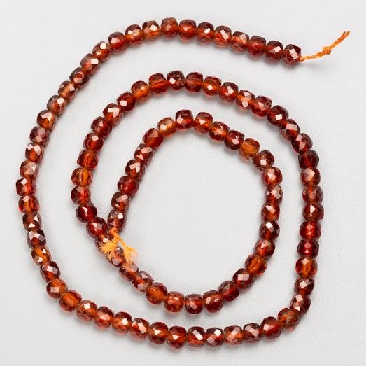 Gessonite beads (yellow garnet) natural stone faceted cube, diameter 4.5 mm, length 39 cm ± on a string