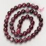 Natural Stone Beads: Rubellite Tourmaline, Faceted Round Bead on Thread, 8 mm Diameter ±, Length 38 cm ±
