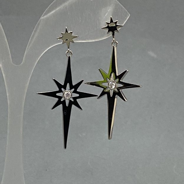 Xuping Star Earrings with White Stones, 22mm Diameter, 4.5 cm Length, Rhodium-plated