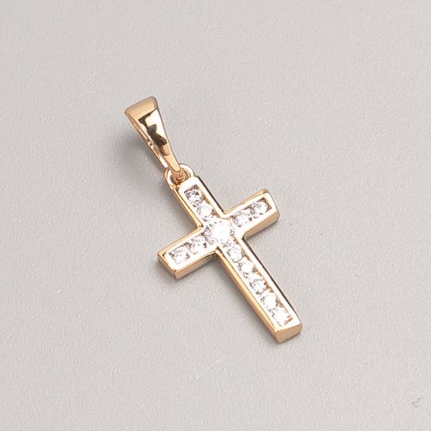 Xuping Pendant Cross 8K Gold Plating with White Stones, diameter 17.5 × 10.5 mm+