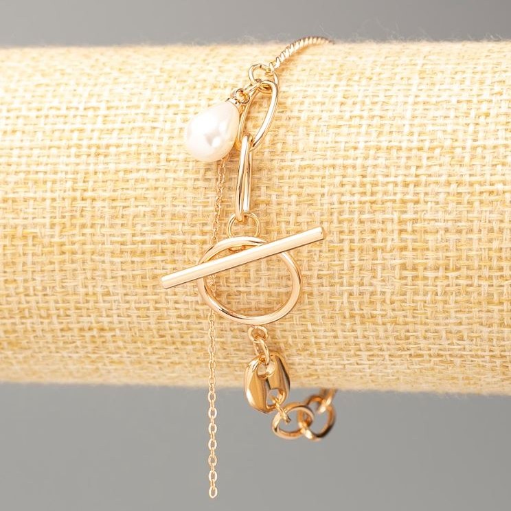 Xuping Bracelet, 18K Gold Plating, Length 18 cm, Thickness 6 mm +-, 2 mm +- with Pearl