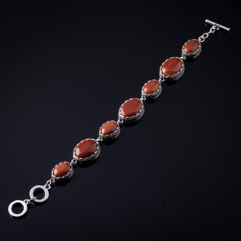 Clearance. Aventurine Bracelet 'Golden Sand' with prong setting, seven oval stones, 20×16 mm and 13×16 mm, length 18–21 cm