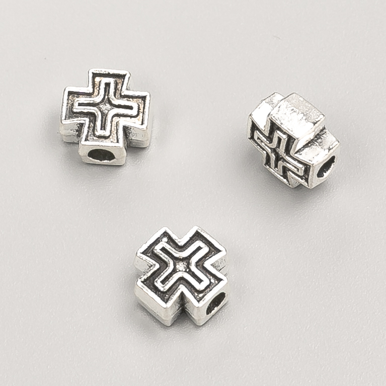 Cross-shaped bead insert findings, diameter 9×9×5 mm, packaging 20 g, 18 pcs ±, metal color 'silver'