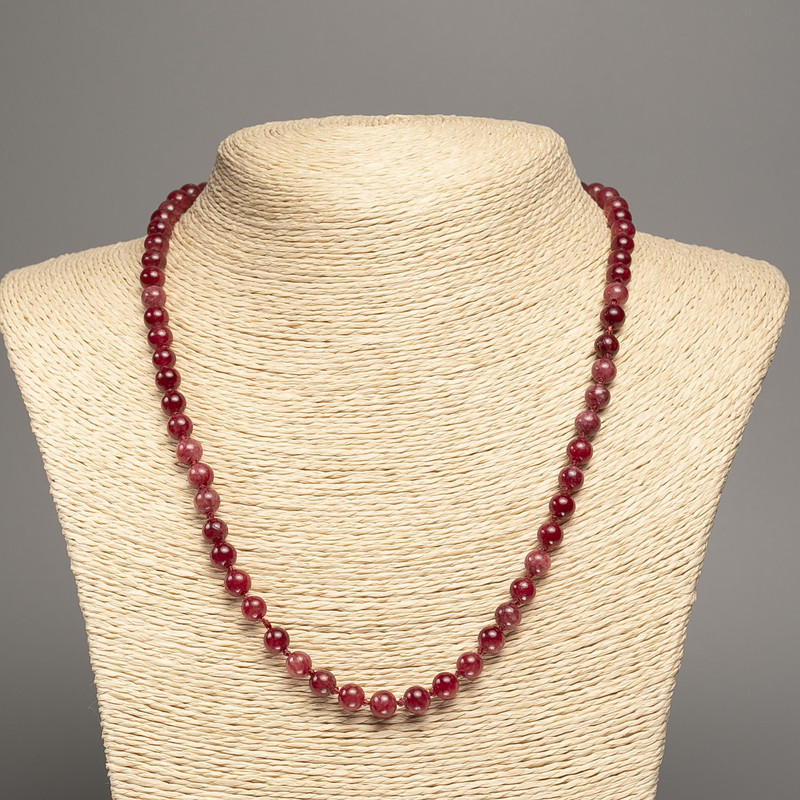 Necklace 'Carnelian' with smooth round beads, 6 mm diameter, 50 cm length, made of white nephrite (synthetically dyed)