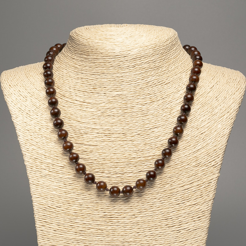 Necklace 'Tiger's Eye' Smooth Beads, 8mm Diameter, Length Approximately 50 cm, White Nephrite (Synthetic Dyed)