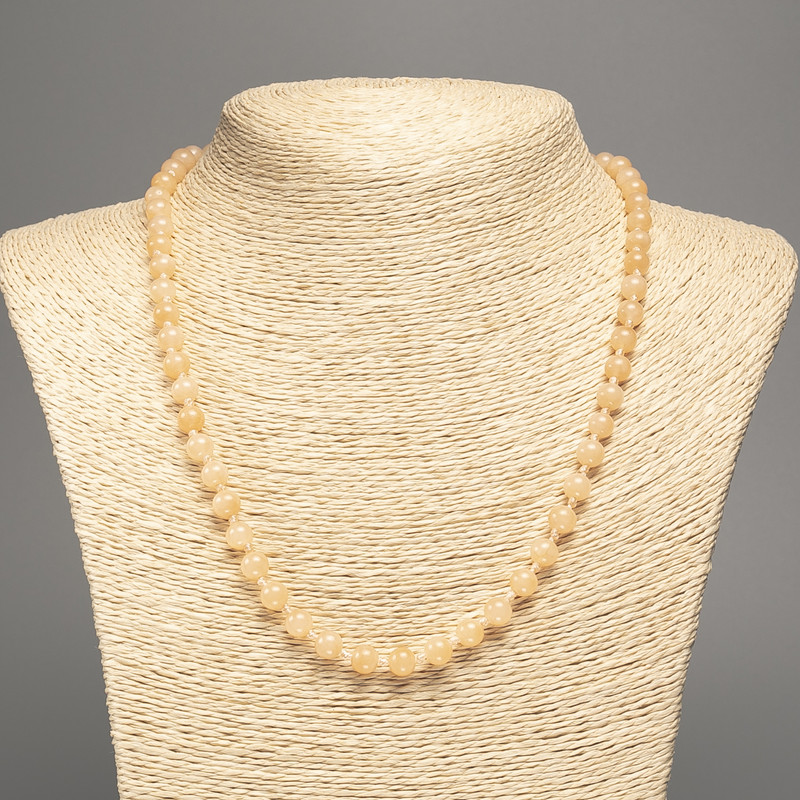 Necklace 'Selenite' with smooth beads, 6 mm diameter, about 50 cm long, made of white nephrite (synthetic dyed)