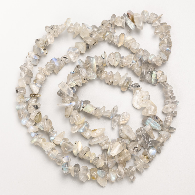 Labradorite beads on thread, natural stone chip, 9x4 mm diameter, 84 cm length +