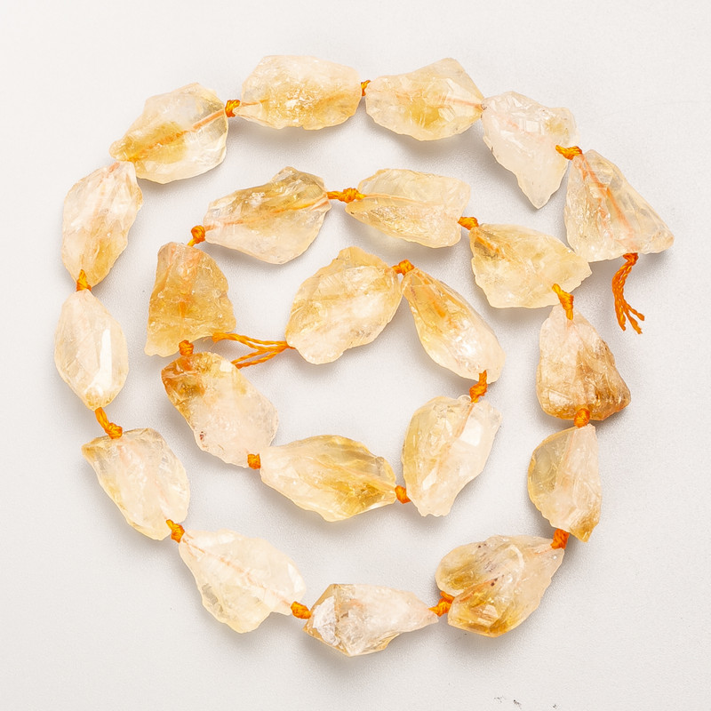 Uncut Citrine Beads, natural stone, tumbled, on thread, diameter 12–14×10–11 mm ±, length 40 cm ±