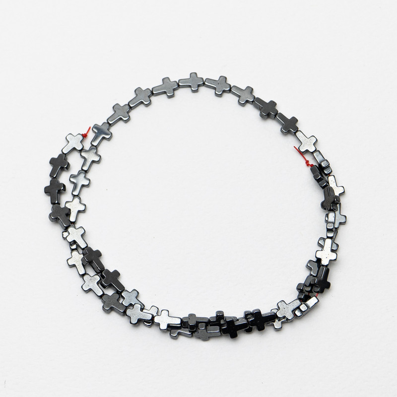 Hematite Cross Beads, diameter 6×8×2 mm, length about 40 cm on thread
