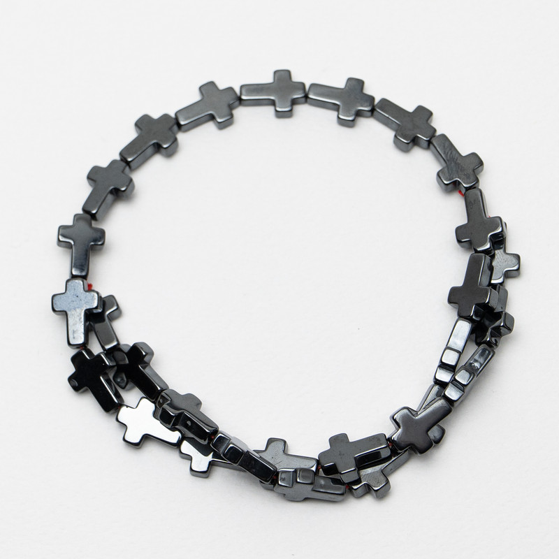 Hematite Beads in Cross Shape, Diameter 10x14 mm, 5x4 mm, Length ~40 cm on Beading Thread