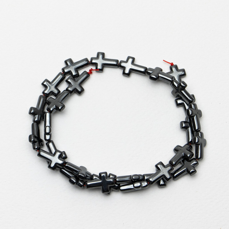 Hematite Beads Cross, 10x14x4 mm, 40 cm length, on thread