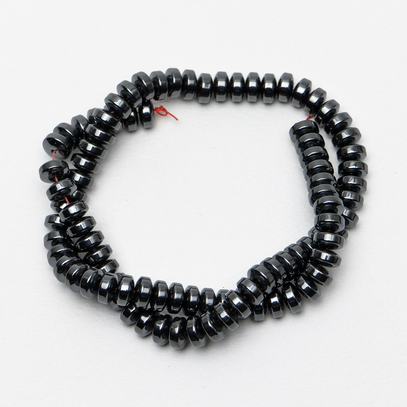 Hematite Beads, Smooth Rondel, 8x4 mm, length 40 cm +/- on beading thread