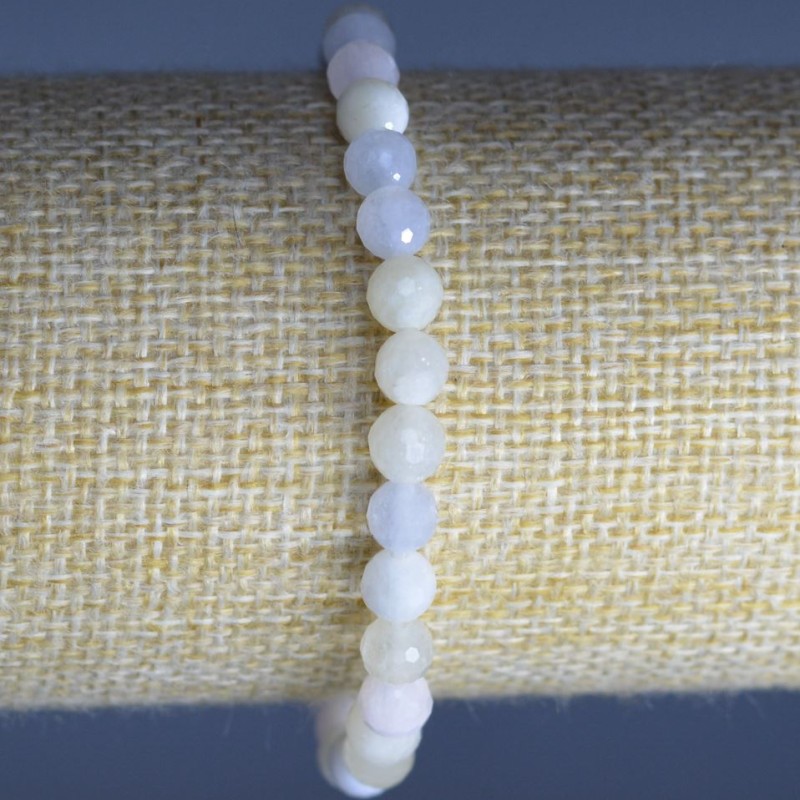 Morganite Bracelet with natural stone, faceted bead, 6 mm diameter, length 18 cm (stretch)