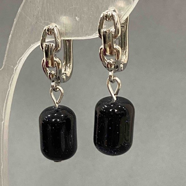 Earrings Aventurine 'Night of Cairo', diameter 9x14 mm, length 31 mm, barrel