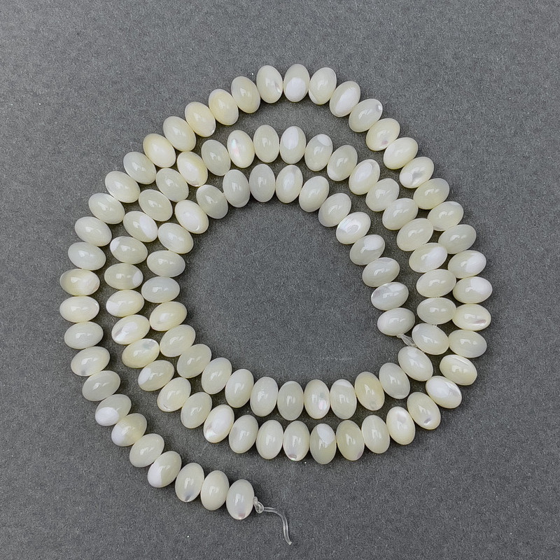 Mother-of-Pearl Beads, Smooth Rondelle, 6x4mm, 40cm on Thread