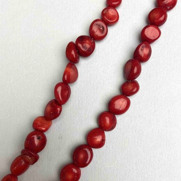 Natural coral oval on thread, diameter 11-13×11-12 mm, length 40 cm