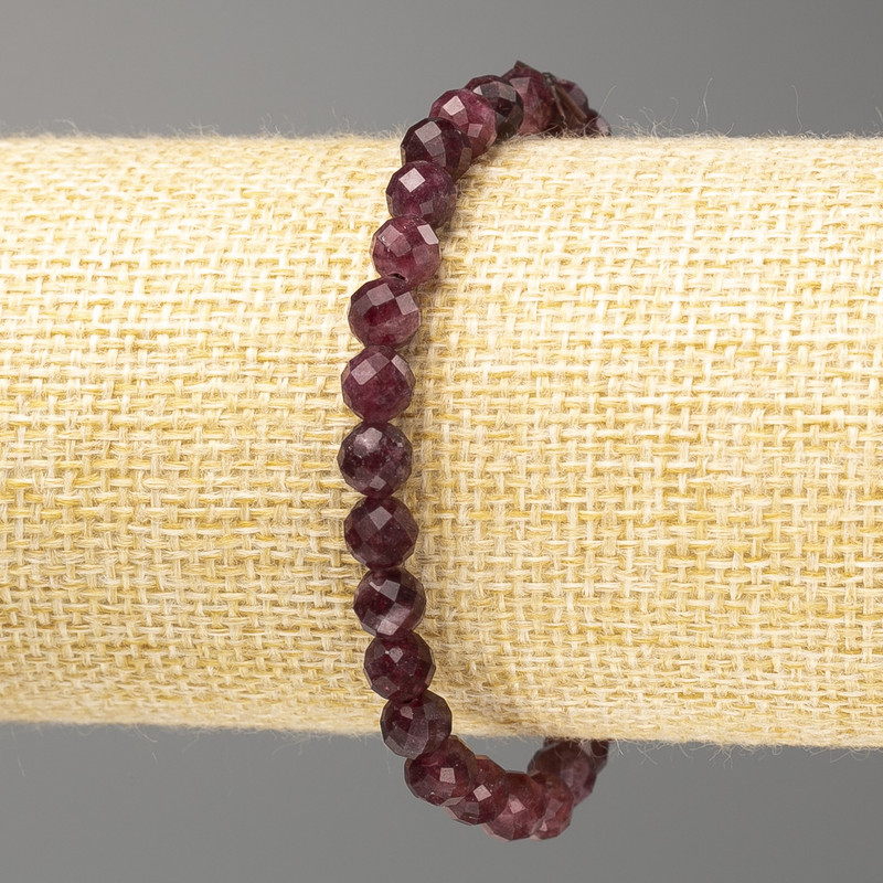 Rubellite Tourmaline Bracelet with Natural Stone, Faceted Bead, 6mm Diameter, 18cm Length (Stretch)