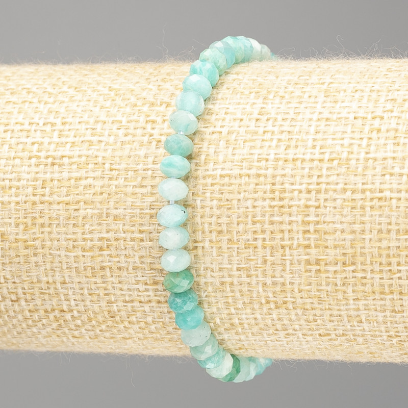 Amazonite Beaded Bracelet Rondelle Natural Stone on Stretch Cord, Diameter 5x3.5 mm, Length 18 cm (Stretch)