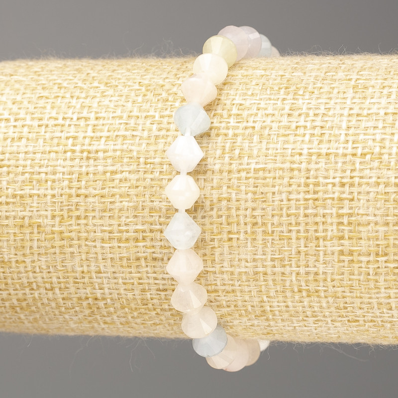 Morganite Natural Stone Bracelet with Diamond-Shaped Beads, 6x6 mm, 18 cm Length (Stretch)