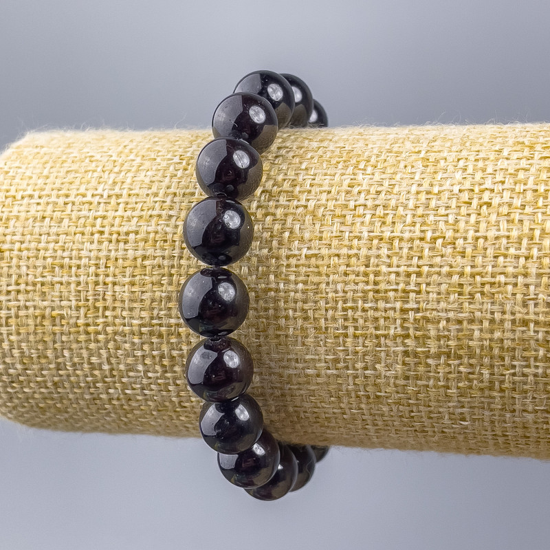 Garnet Bracelet, natural stone, smooth beads, diameter 10mm+, length 18cm (stretch)