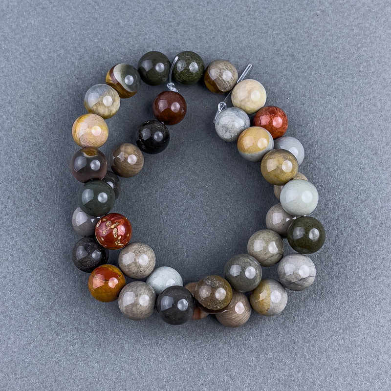 Jasper Beads, Natural Stone, Smooth Sphere, Diameter 10.5 mm, Length 38 cm on a Thread