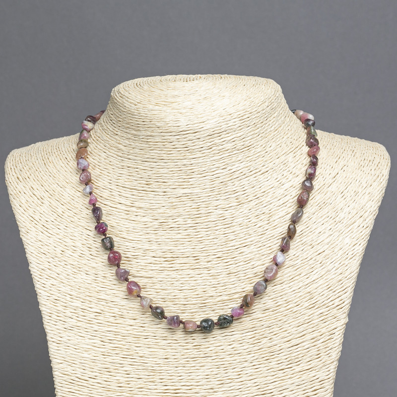 Faceted tourmaline bead necklace, 7 mm diameter, length 45 cm+