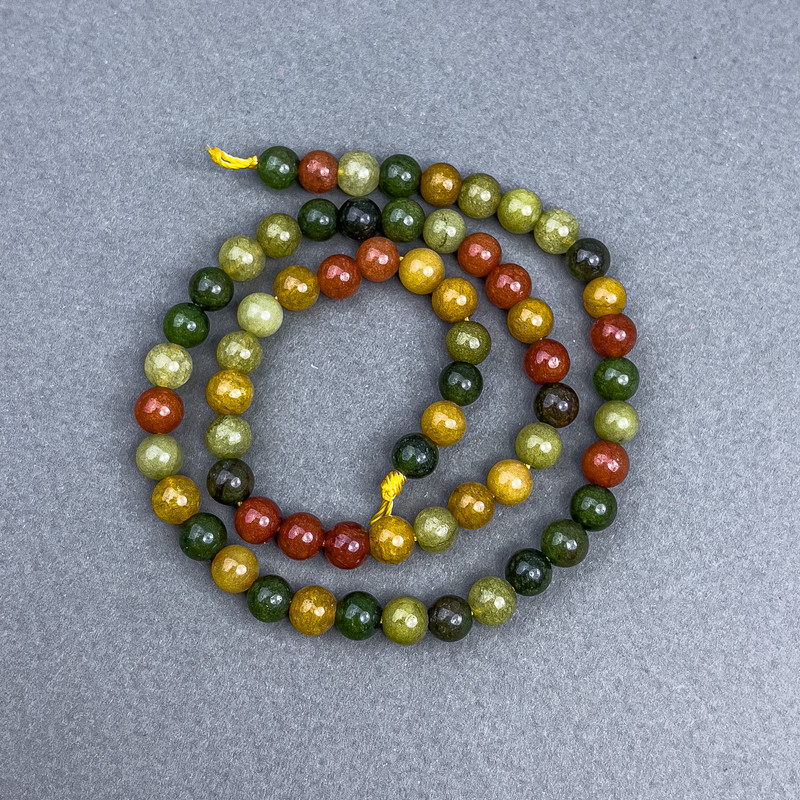 Assorted Natural Stone Beads, Smooth Round Beads, 6 mm Diameter ± on Cord, Length 39 cm+