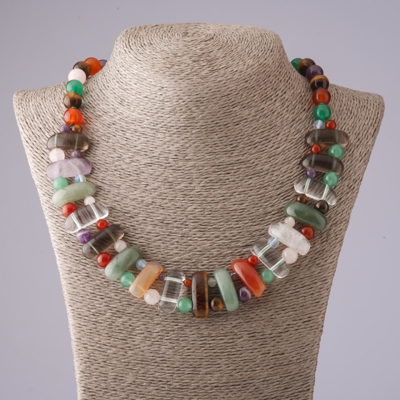 CLEARANCE! Cleopatra Necklace with Assorted Stones, link 12×25 mm and bead 10 mm, length 50 cm