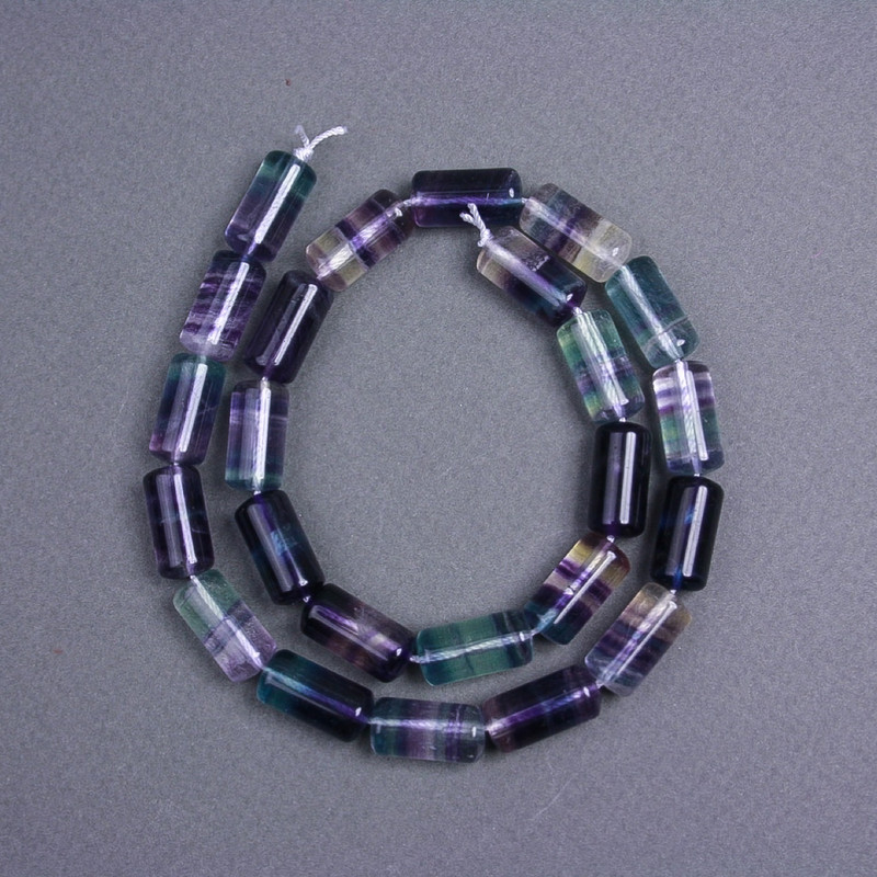 Fluorite cylinder beads, natural stone, 16×8 mm, on thread, length 40 cm+