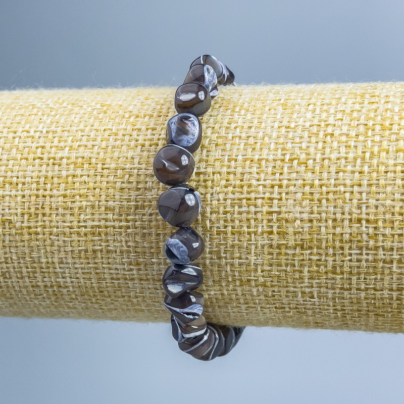 Bracelet Brown Mother-of-Pearl Faceted Beads, 8x6 mm, 18 cm (stretch)