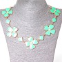 Necklace with Rhombus Shapes and Flowers with Rhinestones in Gold-Toned Metal and Aquamarine Shine (15-35 mm)