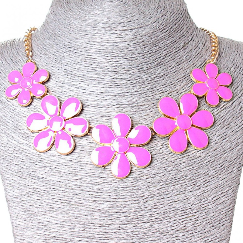 Daisy Necklace in Gold-tone metal and Pink Gloss (30x40 mm)