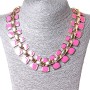 Gold-tone metal link necklace with pink enamel (10-15 mm)