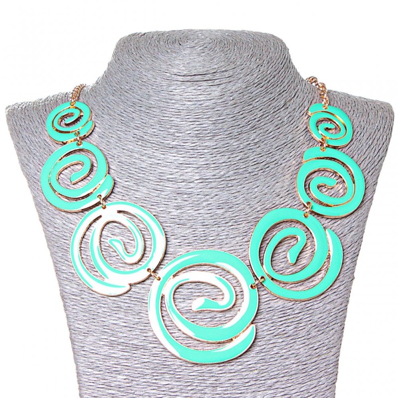 Necklace 'Watercolor', spiral-inlays tapering, gold-colored metal and aquamarine shine (30x5)