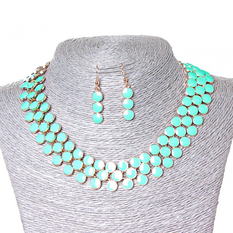 Berry Beads Necklace and Earrings Set, Gold Metal and Aquamarine Shine