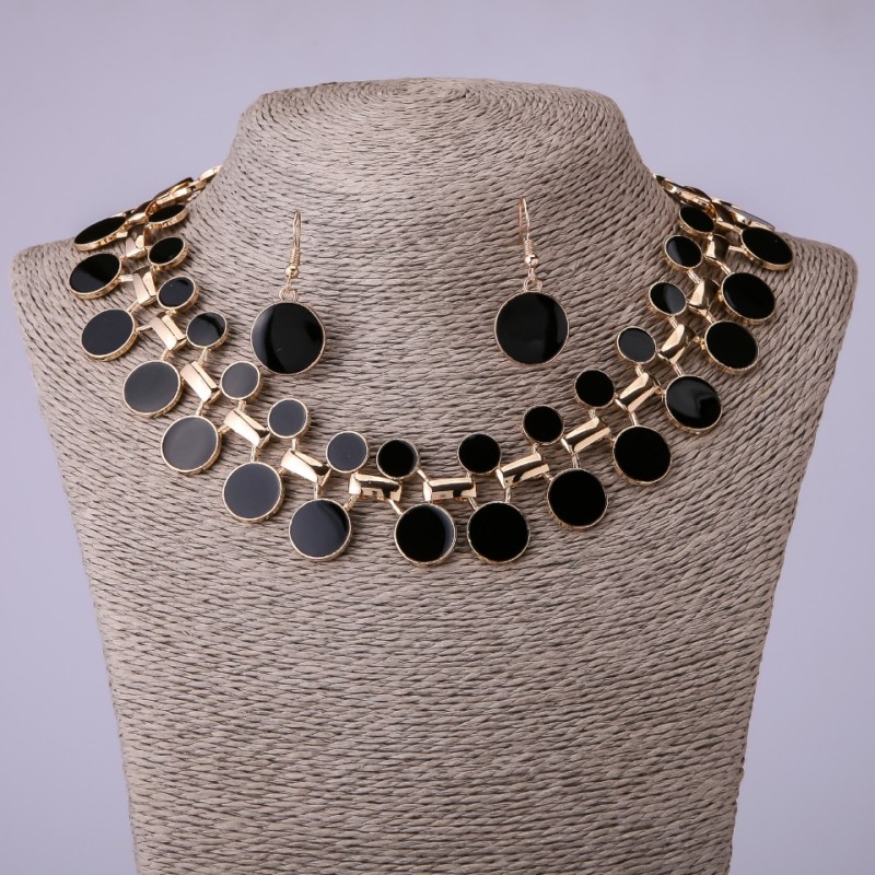 Necklace and Earrings Set in Black Enamel, 45 cm Length