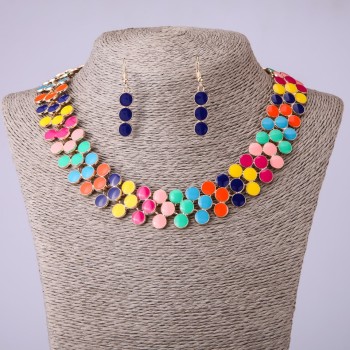 Collar Necklace and Earrings Set with Multicolored Enamel, Length 45–50 cm