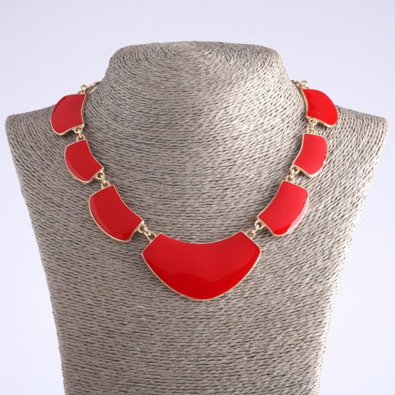 Athena Necklace with Red Enamel, 55 cm, Gold-Colored Metal